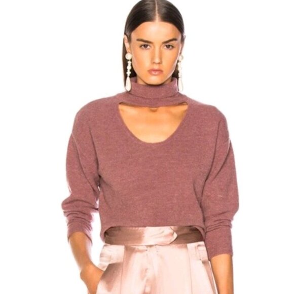 Michelle Mason Turtleneck Cropped Plunge Sweater Rose 0ink Wool Blend Size S - Picture 1 of 6